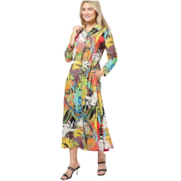 Attitudes by Renee Illusion Waist Shirt Dress Size XLP Multicolor Tropical NEW - Picture 1 of 8
